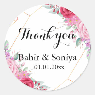 Elegant Winter Floral Thank You Wedding Sticker