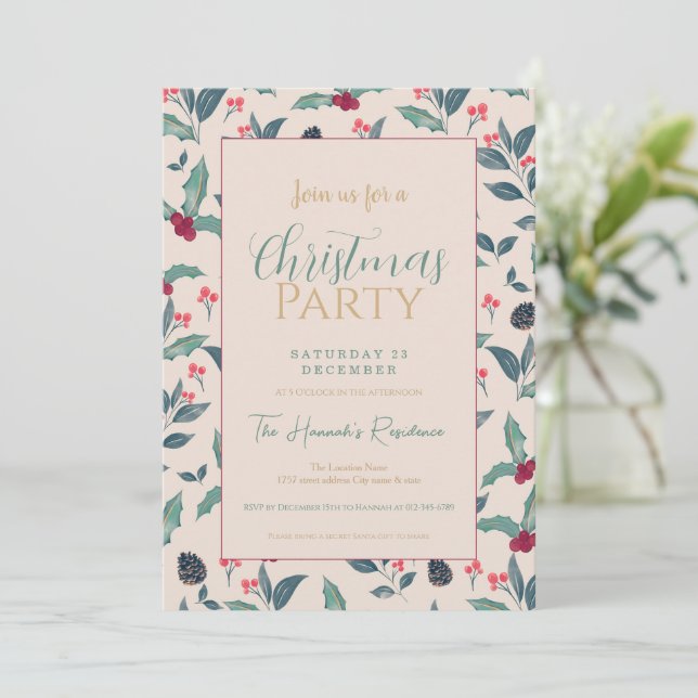 Elegant Winter floral Watercolor Christmas Invitation (Standing Front)