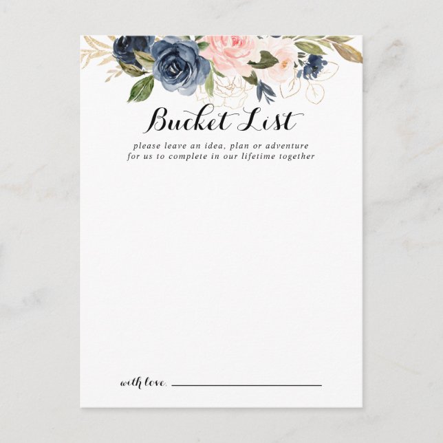 Elegant Winter Floral Wedding Bucket List Cards (Front)
