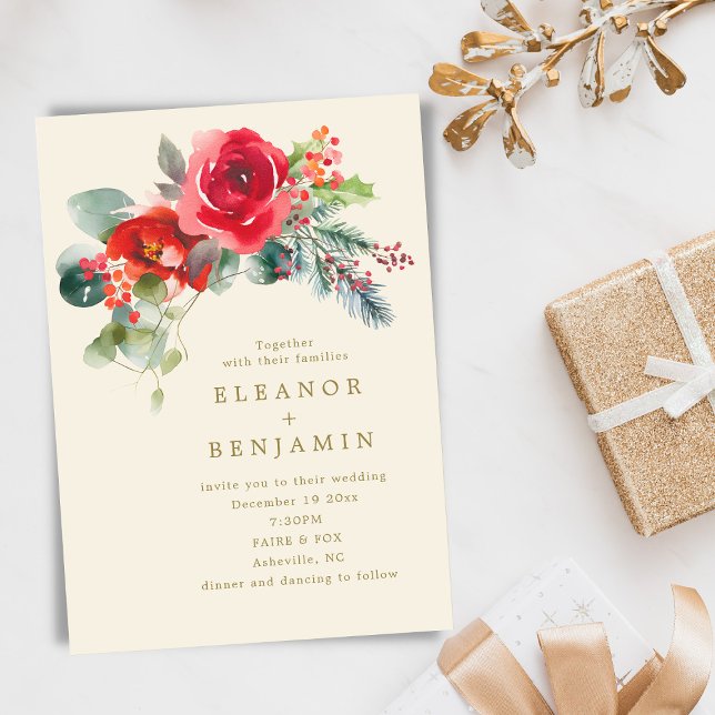 Elegant Winter Floral Wedding Christmas December Invitation (Creator Uploaded)