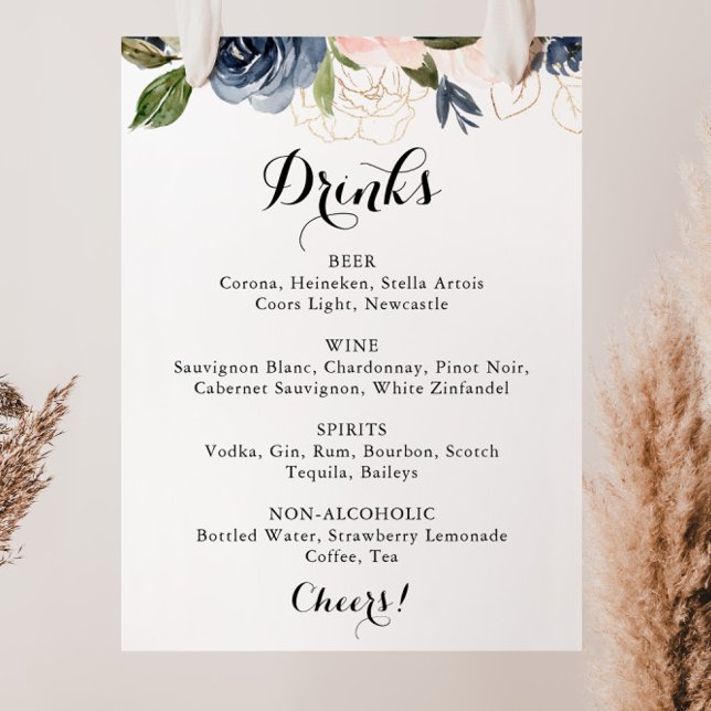 Elegant Winter Floral Wedding Drinks Menu Sign (Creator Uploaded)
