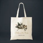 Elegant winter floral wedding mother of the bride tote bag<br><div class="desc">Elegant winter or late autumn fall wedding stylish bridesmaid / maid of honour / flower girl / matron of honour / mother of the bride or mother of the groom custom tote bag featuring a beautiful white ivory peonies greenery bouquet with seasonal branches, foliage, and leaves. Easy to personalise with...</div>