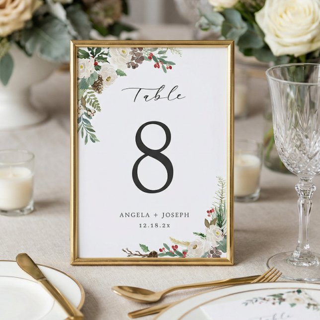 Elegant Winter Floral Wedding Table Number Card (Creator Uploaded)