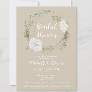 Elegant Winter Floral Wreath Bridal Shower Invitation
