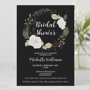 Elegant Winter Floral Wreath Bridal Shower Invitation