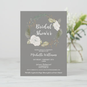 Elegant Winter Floral Wreath Bridal Shower Invitation