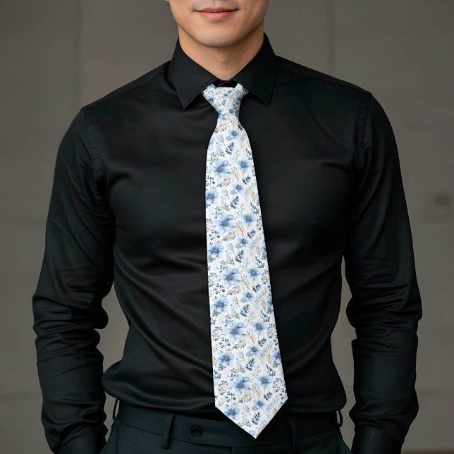 Elegant Winter Florals in Blue Neck Tie (Creator Uploaded)