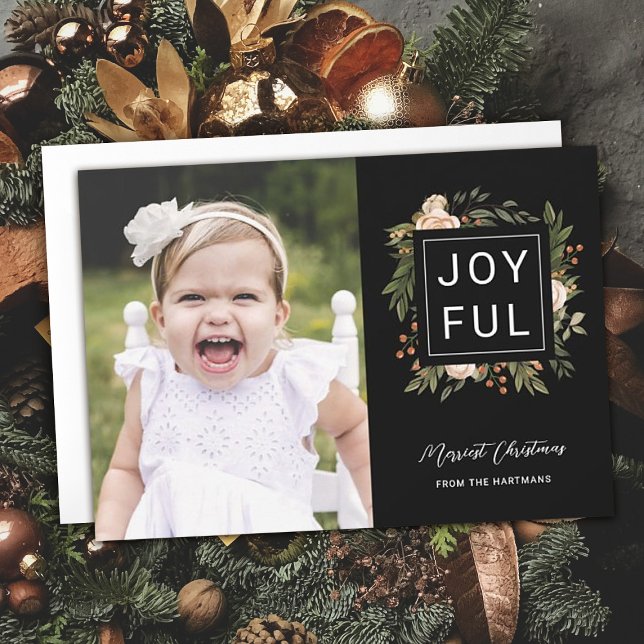 Elegant Winter Florals | Joyful Photo Christmas  H Holiday Card (Creator Uploaded)