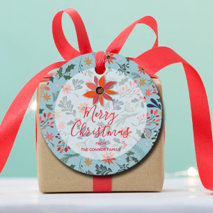 Elegant Winter Flowers Holiday Christmas Round Favour Tags