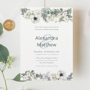Elegant Winter Flowers Rustic Wedding Invitation