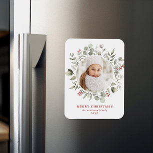 Elegant Winter Foliage and Holly Berries Photo Magnet