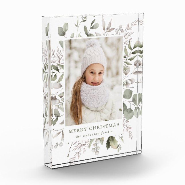 Elegant Winter Foliage and Snowberries Photo Block (Left)