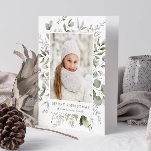 Elegant Winter Foliage and Snowberries Photo Holiday Card