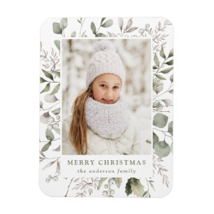 Elegant Winter Foliage and Snowberries Photo Magnet