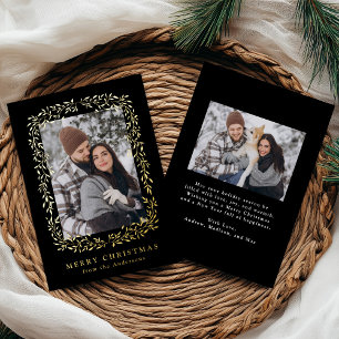Elegant Winter Foliage Black 2 Photo Foil Holiday Card