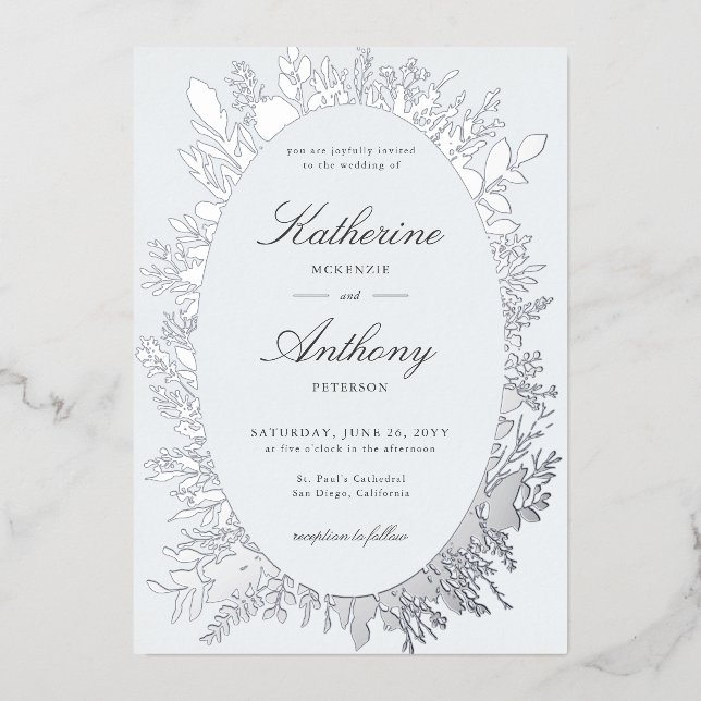 Elegant Winter Foliage Frame Dusty Blue Wedding (Front)