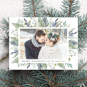 Elegant Winter Foliage Frame Holiday Photo Postcard