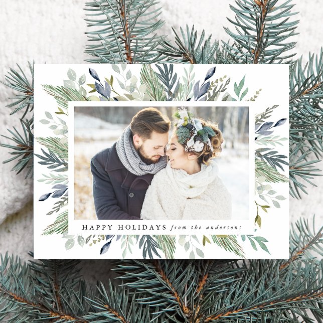 Elegant Winter Foliage Frame | Holiday Photo Postcard (Creator Uploaded)