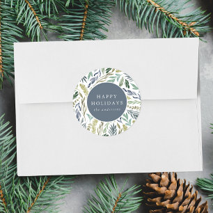 Elegant Winter Foliage Holiday Classic Round Sticker