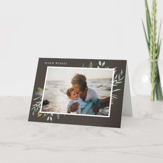 Elegant Winter Foliage Holiday Photo Grey Card (Front)