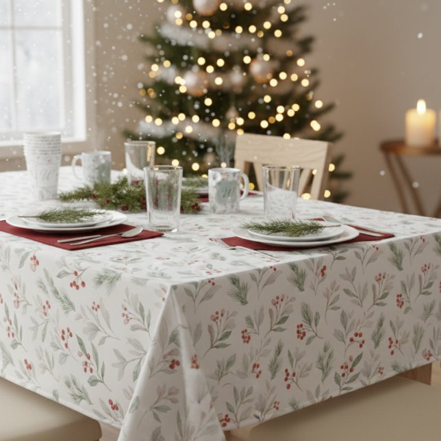 Elegant Winter Foliage Holiday Tablecloth (Holiday table cloth)
