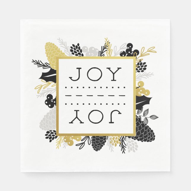 Elegant Winter Foliage JOY Christmas Napkin (Front)