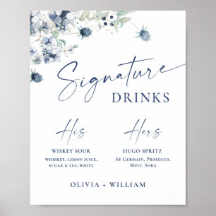Elegant Winter Foliage Signature Drink Wedding Poster