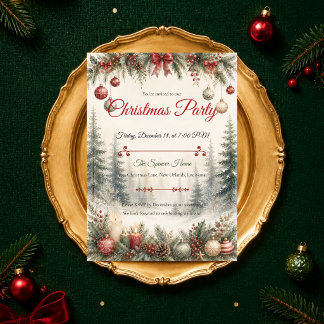 Elegant Winter Forest Christmas Party Invitation