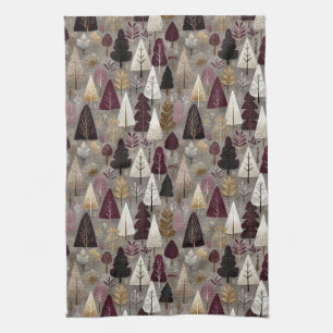 Elegant Winter Forest Christmas Pattern (10) Tea Towel