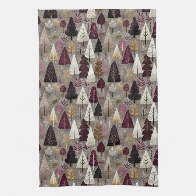 Elegant Winter Forest Christmas Pattern (10) Tea Towel (Vertical)