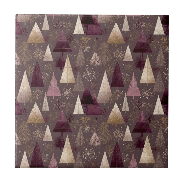 Elegant Winter Forest Christmas Pattern (1) Ceramic Tile (Front)
