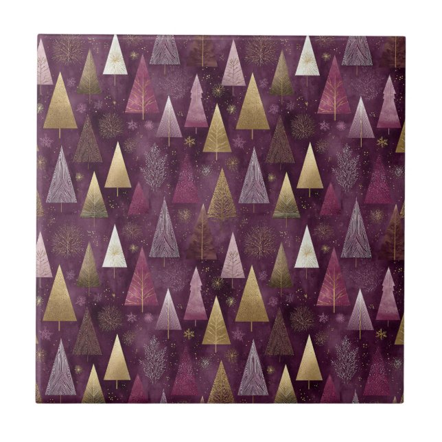Elegant Winter Forest Christmas Pattern (2) Ceramic Tile (Front)