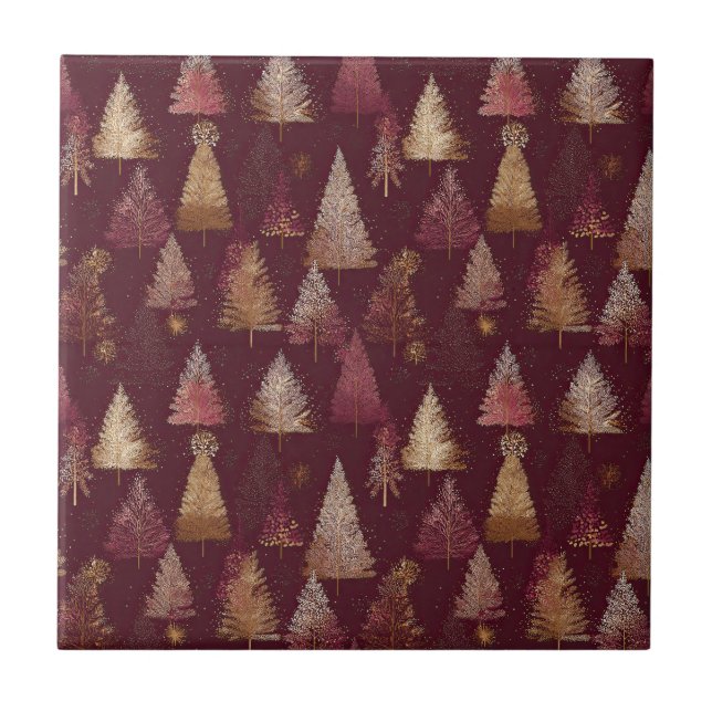 Elegant Winter Forest Christmas Pattern (5) Ceramic Tile (Front)