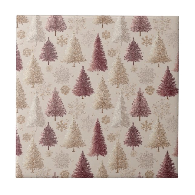 Elegant Winter Forest Christmas Pattern (6) Ceramic Tile (Front)