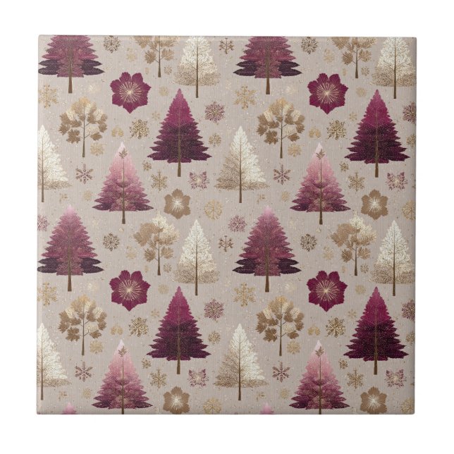 Elegant Winter Forest Christmas Pattern (7) Ceramic Tile (Front)