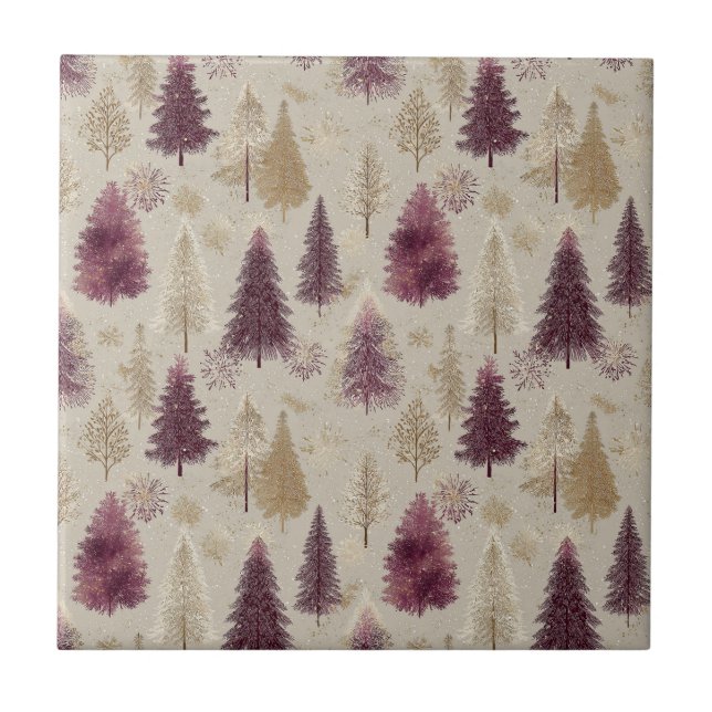 Elegant Winter Forest Christmas Pattern (9) Ceramic Tile (Front)