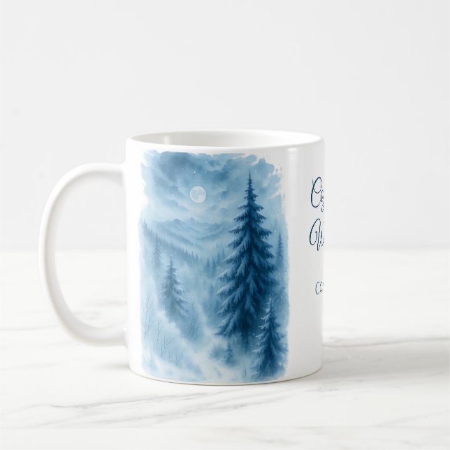 Elegant Winter Forest Corporate Holiday Gifts Coffee Mug (Left)