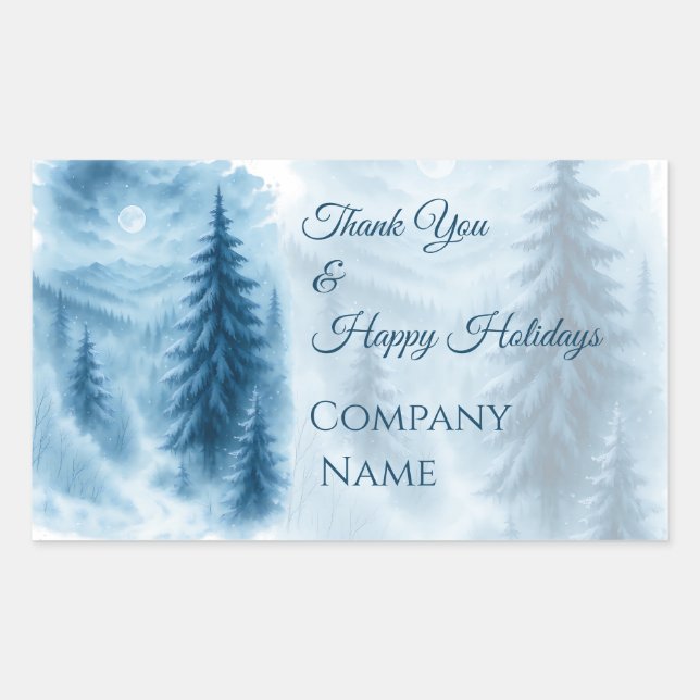 Elegant Winter Forest Corporate Holiday Gifts Rectangular Sticker (Front)