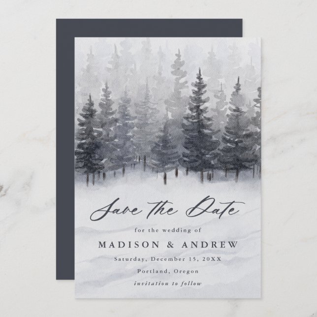 Elegant Winter Forest Wedding Save The Date (Front/Back)