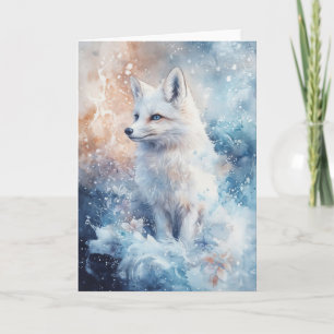 Elegant Winter Fox Amid Snowy Flowers Card