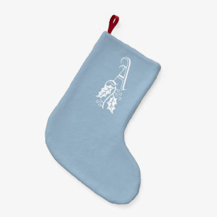 ELEGANT WINTER Frost Blue Holly Monogram Small Christmas Stocking
