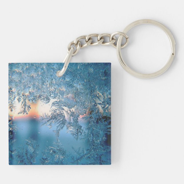 Elegant Winter Frosted Glass Ice Crystals Key Ring (Back)