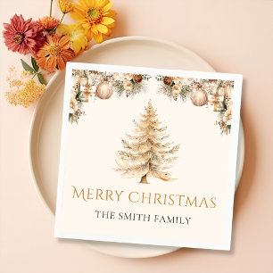 Elegant Winter Gold Christmas Tree Holiday Napkin