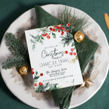 Elegant Winter Greenery Christmas Party Invitation