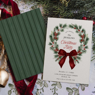 Elegant Winter Greenery Christmas Party Invitation