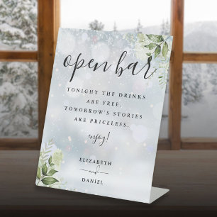 Elegant Winter Greenery Floral Open Bar Pedestal Sign