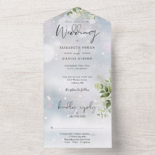 Elegant Winter Greenery Floral Wedding All In One Invitation