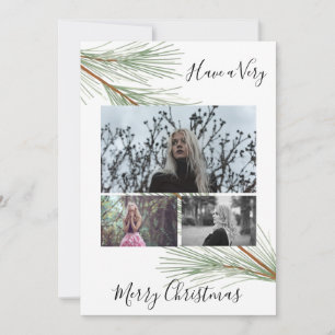 Elegant Winter Greenery Gold Christmas Tree Photo Holiday Card