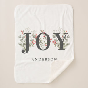Elegant Winter Greenery JOY Christmas Holiday Sherpa Blanket