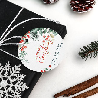 Elegant Winter Greenery Merry Christmas Favour Tags